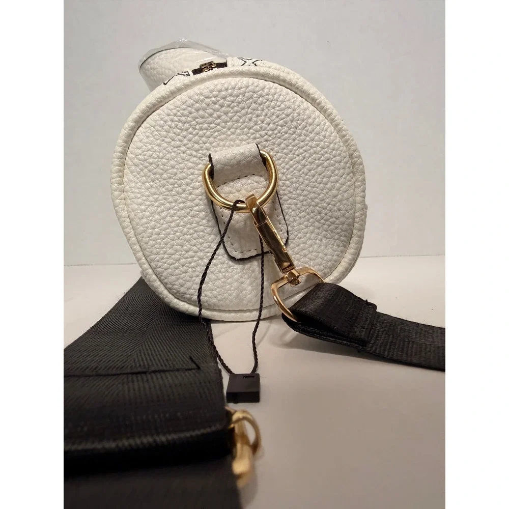 XOXO White Mini Cylinder Duffle Crossbody Bag Heart Print Gold Hardware New